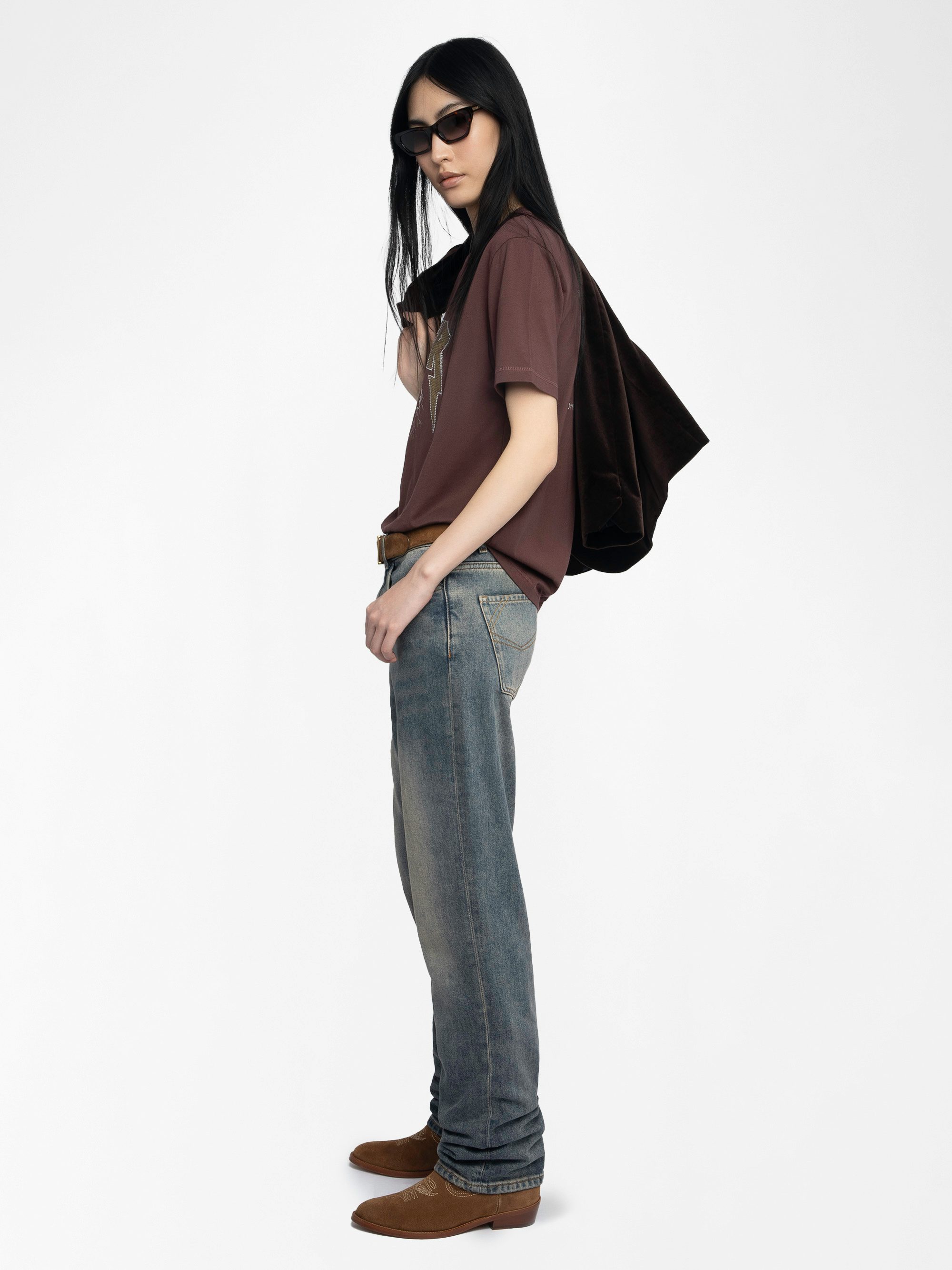 Edwin T-shirt - Loose-fitting short-sleeved T-shirt with rhinestones and print.